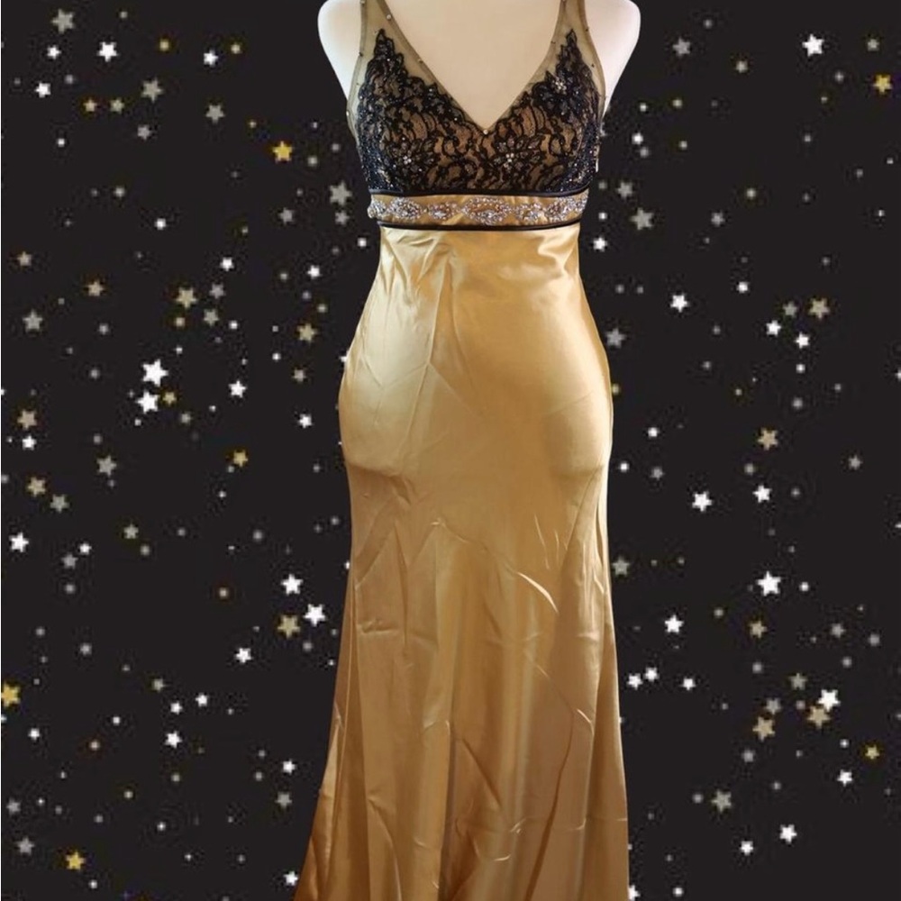 Vintage Faviana Black and Gold Backless Dress